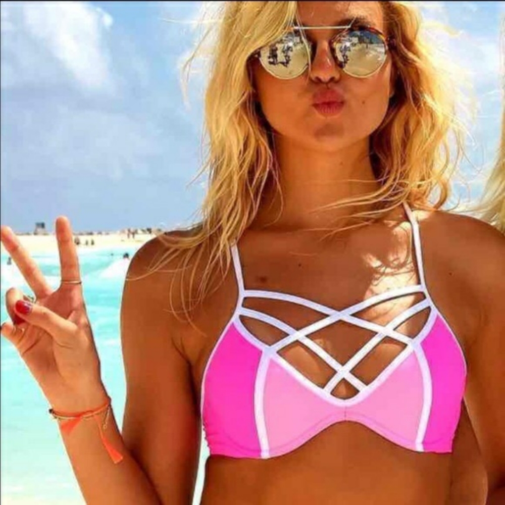 Pink Victoria Secret Strappy Bikini Top Small